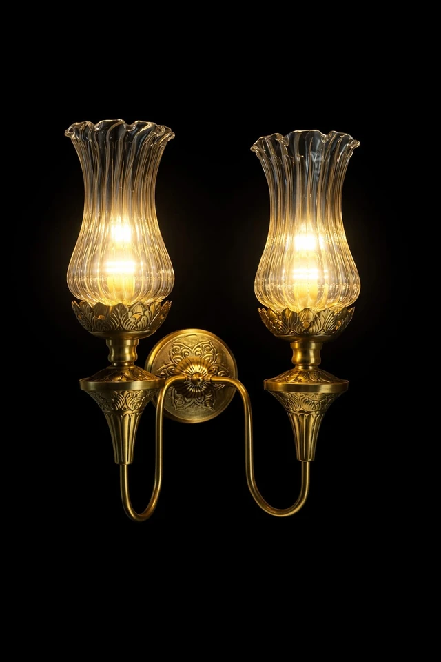 Fluted Tulip Double-Arm Wall Light · SGE-WL-004 · Samrat Glass Emporium