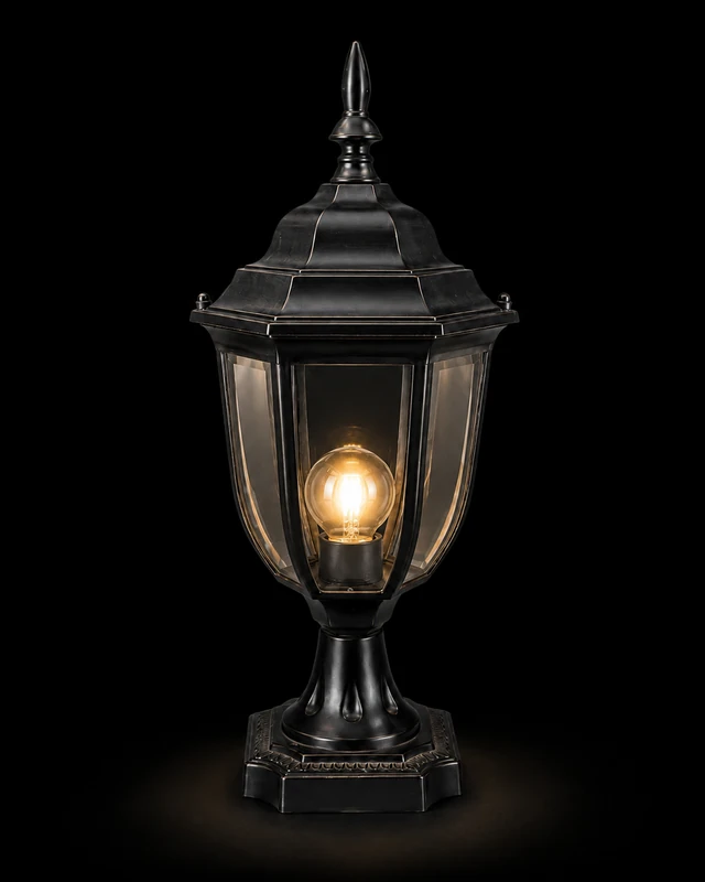 Rajpravesh Hexagonal Black Heritage Gate Pillar Lamp · Gate Light · SGE-GL-021 · Samrat Glass Emporium