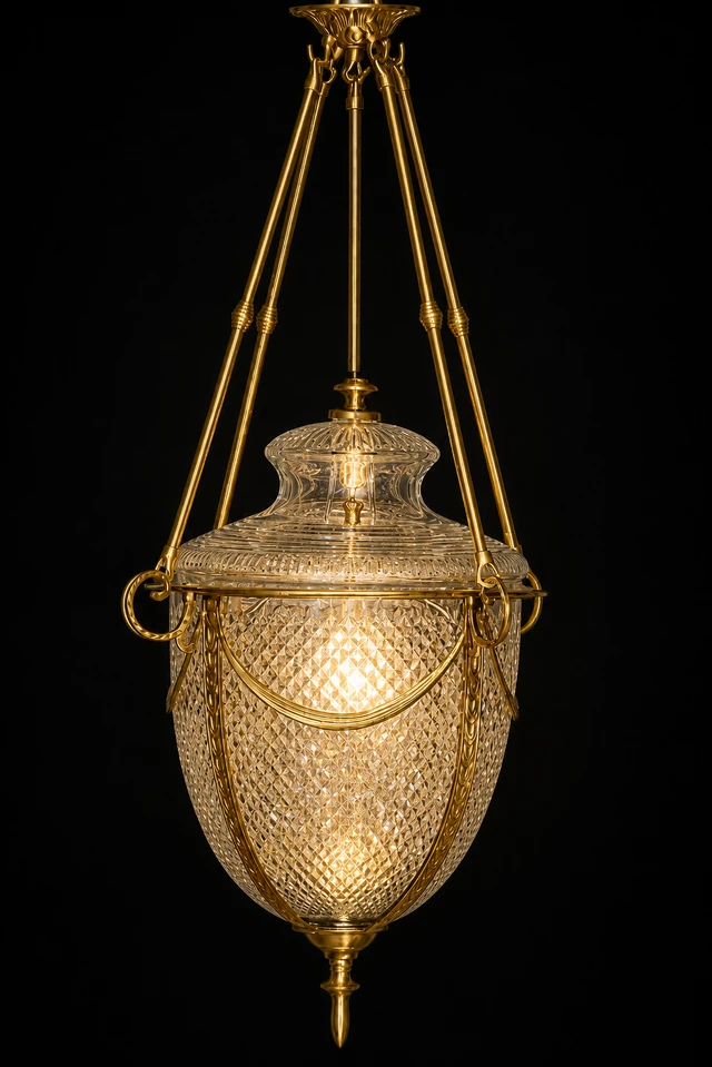 Rajsi Urn Diamond-Cut Glass Hanging Light — Grand Tripod · SGE-HL-049 · Samrat Glass Emporium