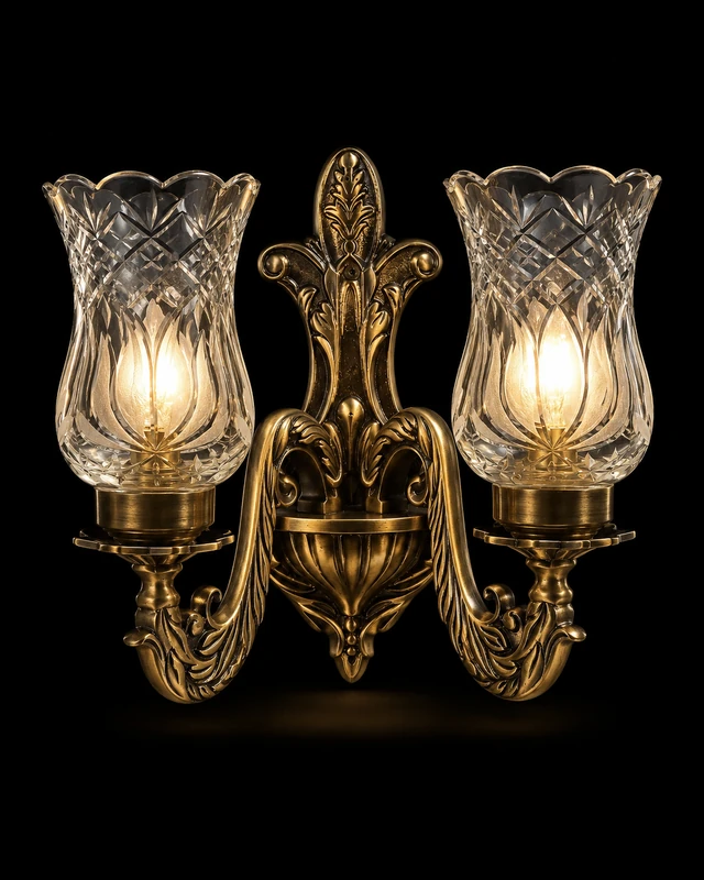 Padmapatra Scalloped Floral-Cut Clear Glass Twin-Light Wall Sconce · Wall Light · SGE-WL-058 · Samrat Glass Emporium