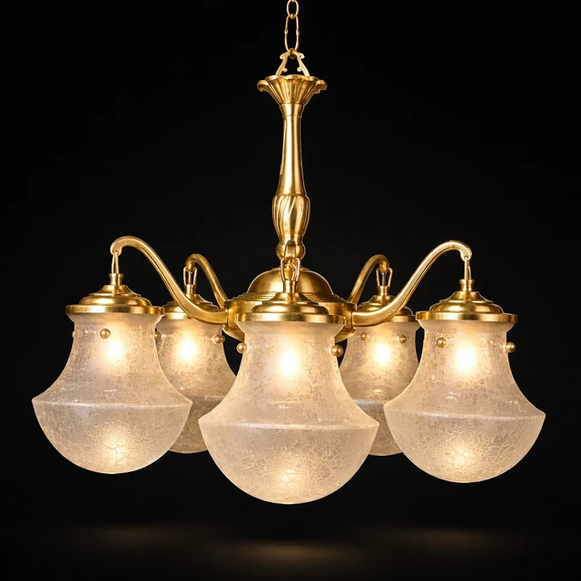 Prastara Etched Glass Chandelier — Five-Light · SGE-CH-041 · Samrat Glass Emporium