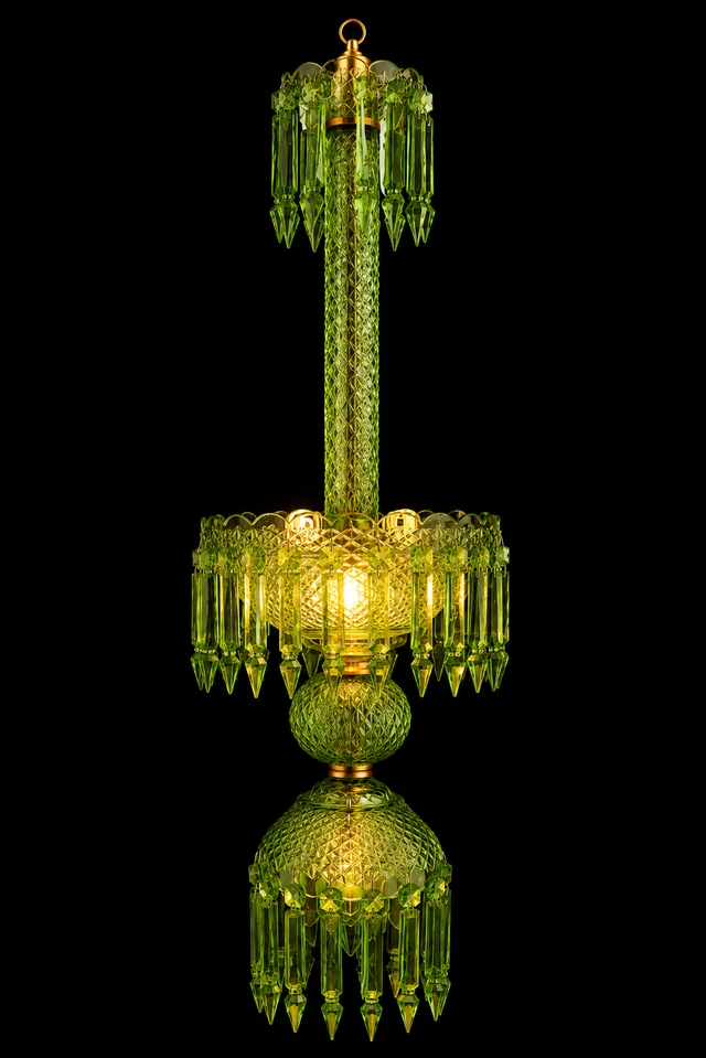 Rangmahal Diamond-Cut Crystal Hanging Light — Emerald Green · SGE-HL-015 · Samrat Glass Emporium