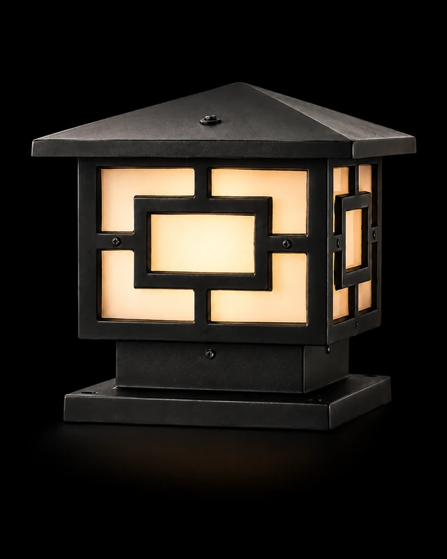 Yantra Greek-Key Matte-Black Gate Pillar Light · Gate Light · SGE-GL-013 · Samrat Glass Emporium
