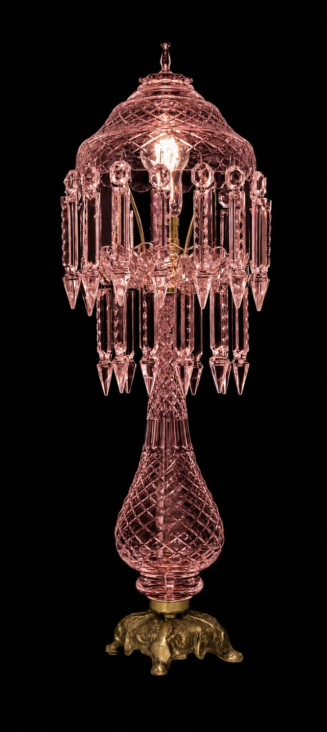 Sheesh Mahal Prism-Canopy Table Lamp — Rose Pink · SGE-TL-041 · Samrat Glass Emporium