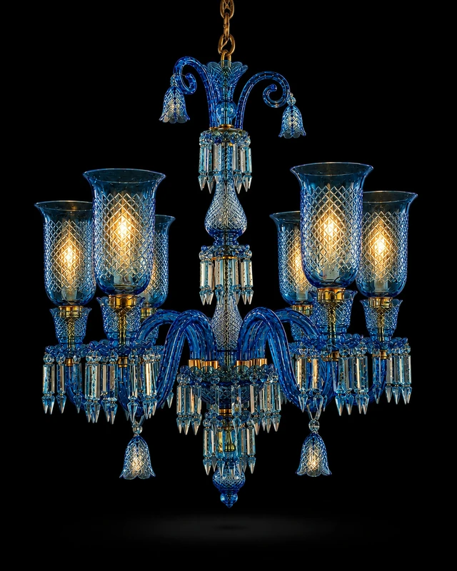 Neelkanth Diamond-Cut Cobalt Six-Light Chandelier · SGE-CH-077 · Samrat Glass Emporium