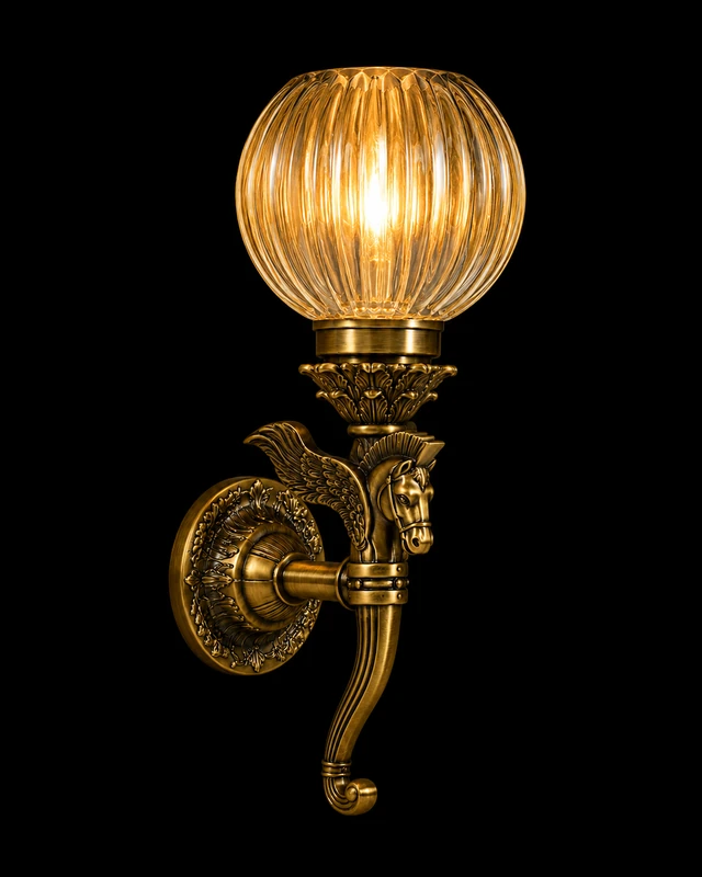 Ashvapankh Sculpted Winged-Horse Ribbed Amber-Glass Wall Sconce · Wall Light · SGE-WL-122 · Samrat Glass Emporium