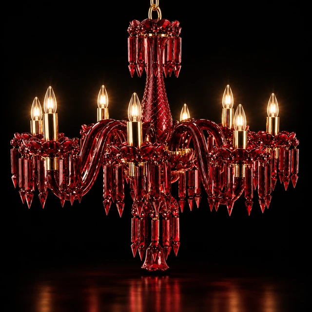 Neelpushp Ruby-Red Glass Eight-Light Chandelier · SGE-CH-138 · Samrat Glass Emporium