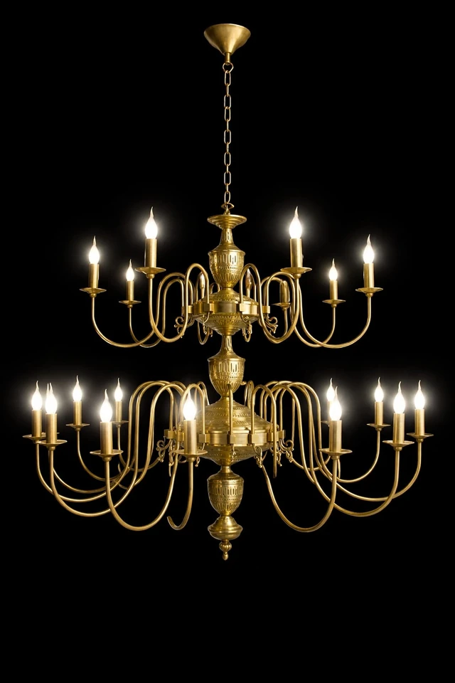 Rajvansh Grand Two-Tier Heritage Brass Chandelier · SGE-CH-032 · Samrat Glass Emporium