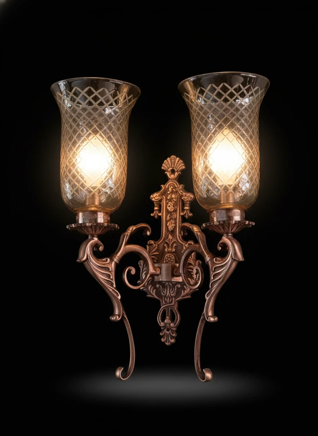 Tamralata Diamond-Lattice Clear Glass Twin-Light Wall Sconce · Wall Light · SGE-WL-063 · Samrat Glass Emporium