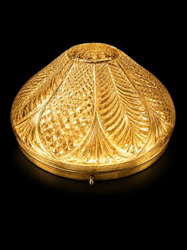 Kanakpatra Leaf-Cut Amber Glass Dome Ceiling Light · SGE-CL-006 · Samrat Glass Emporium