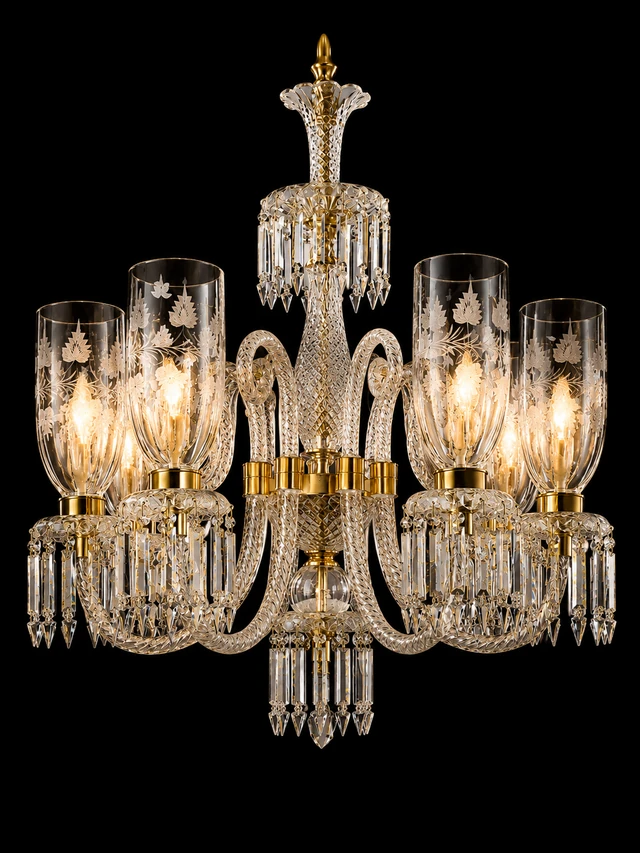 Noorvastra Etched-Tulip Six-Light Crystal Chandelier — Crown Crest · SGE-CH-102 · Samrat Glass Emporium