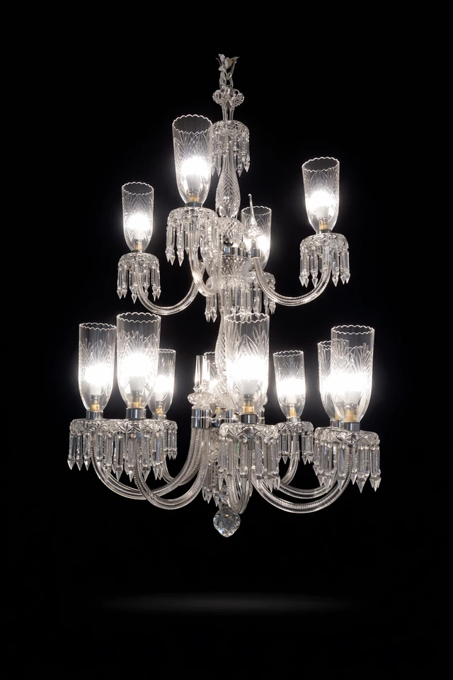 Noorvastra Etched-Tulip Twelve-Light Two-Tier Crystal Chandelier · SGE-CH-002 · Samrat Glass Emporium