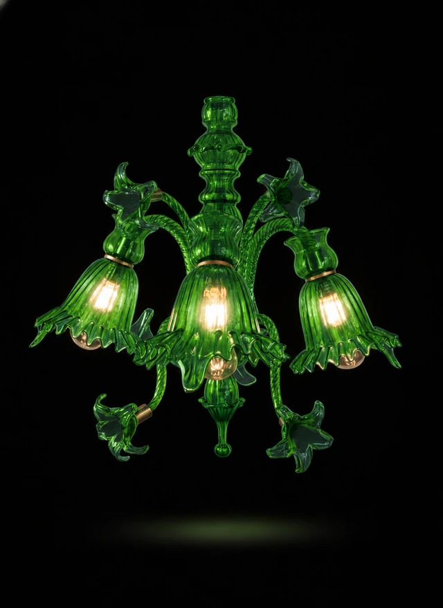 Gulzar Bellflower Three-Light Downlight Wall Light — Emerald Green · SGE-WL-015 · Samrat Glass Emporium