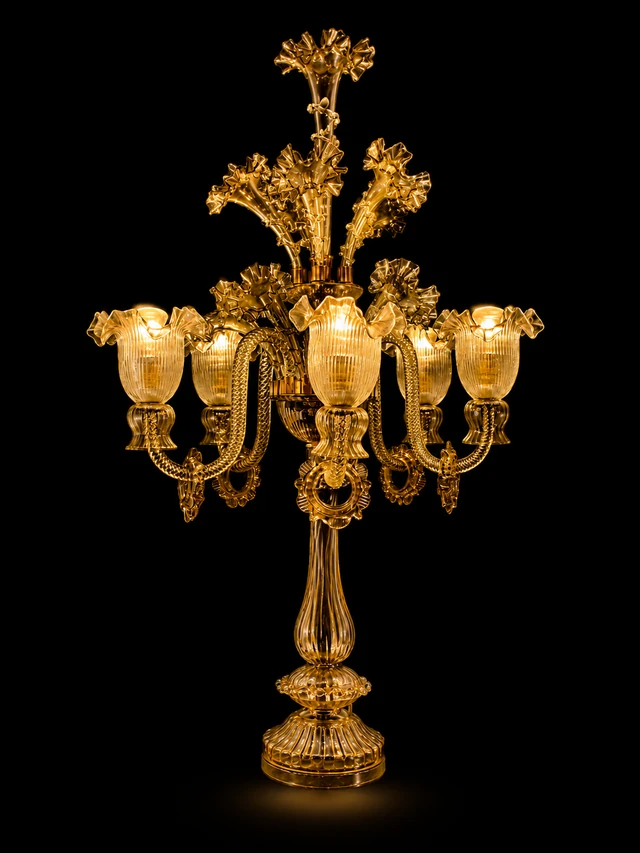 Gulzar Clear Glass Floor Chandelier — Five Light · SGE-FL-015 · Samrat Glass Emporium
