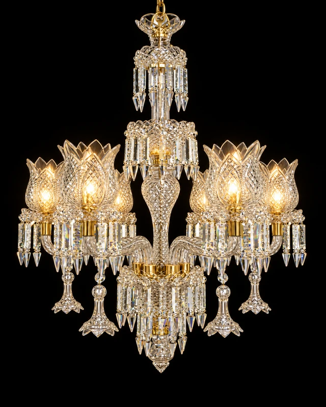 Kamaljyoti Lotus-Cut Crystal Six-Light Chandelier · SGE-CH-115 · Samrat Glass Emporium