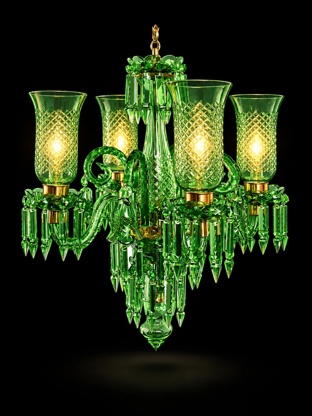 Meher Diamond-Cut Tulip Chandelier — 4-Light Emerald Green · SGE-CH-129 · Samrat Glass Emporium