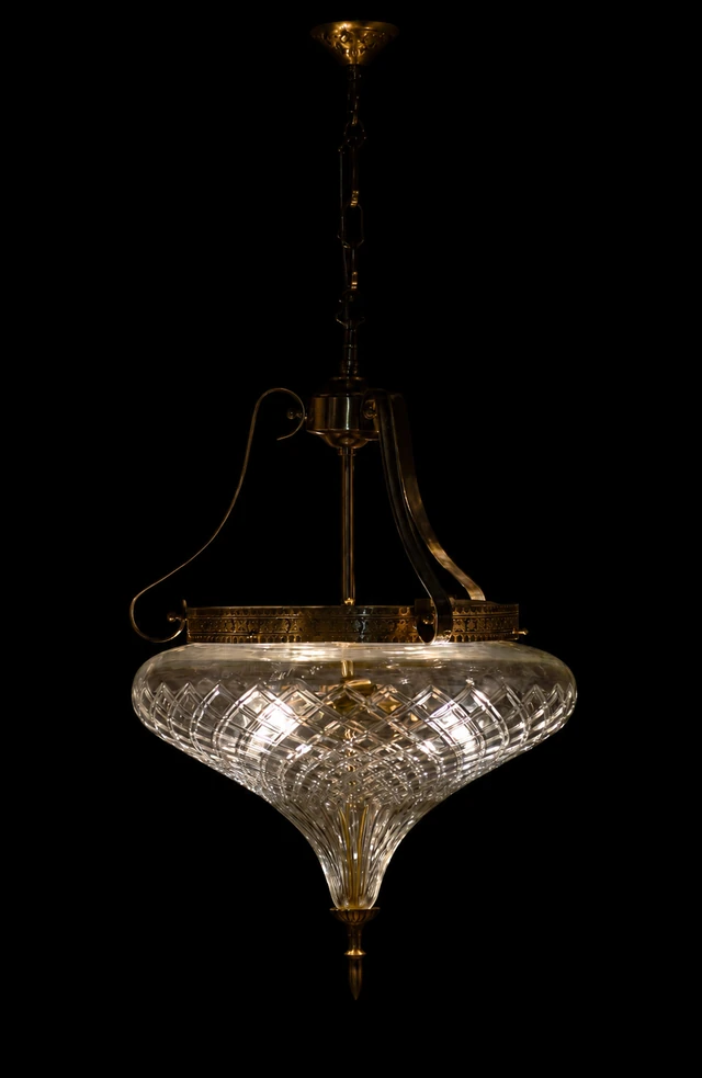 Shankh Diamond-Cut Glass Hanging Light — Grand Scroll · SGE-HL-034 · Samrat Glass Emporium