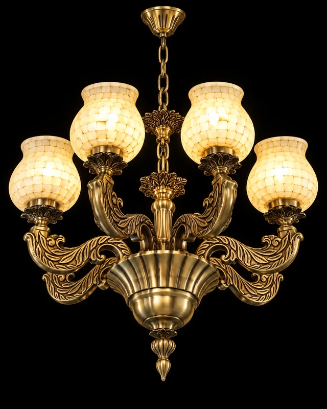 Kamaljaal Ivory Mosaic Urn Eight-Light Chandelier · SGE-CH-144 · Samrat Glass Emporium