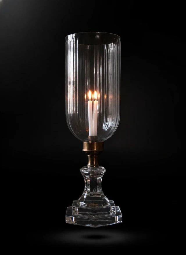Shubhra Fluted-Column Clear Glass Candle Stand · SGE-CS-004 · Samrat Glass Emporium