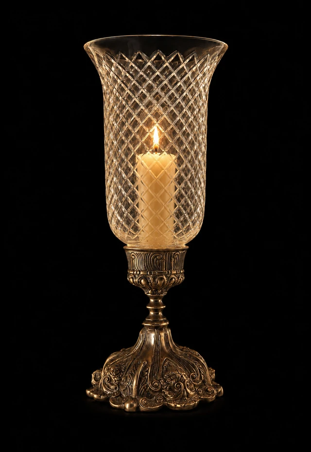 Rajwada Diamond-Cut Hurricane Table Lamp — Golden · SGE-TL-072 · Samrat Glass Emporium