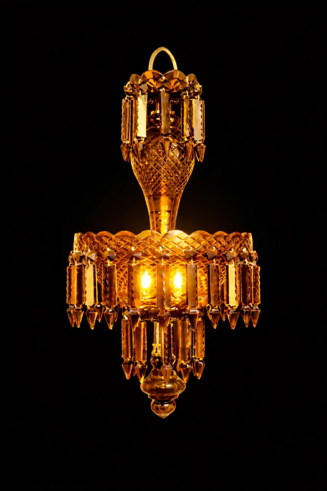 Haritma Amber Cut-Glass Hanging Light — Twin-Light Prism Cascade · SGE-HL-084 · Samrat Glass Emporium