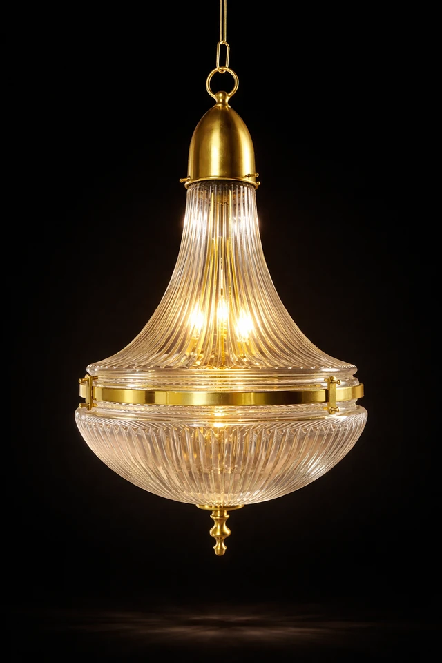 Surahi Bowl Glass Hanging Light — Vertical-Ribbed · SGE-HL-011 · Samrat Glass Emporium