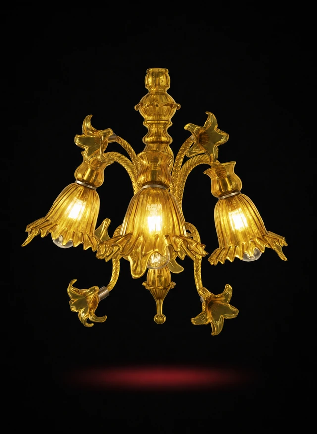 Gulzar Bellflower Three-Light Downlight Wall Light — Amber Gold · SGE-WL-017 · Samrat Glass Emporium