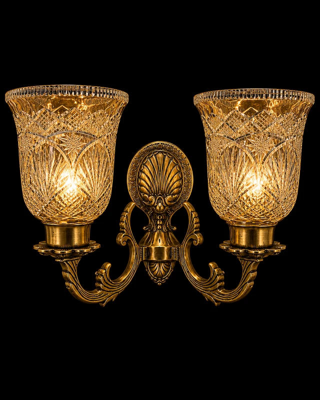 Tarangrekha Fan-and-Diamond-Cut Clear Glass Twin-Light Wall Sconce · Wall Light · SGE-WL-123 · Samrat Glass Emporium