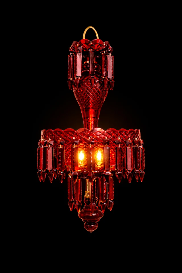 Haritma Ruby Cut-Glass Hanging Light — Twin-Light Prism Cascade · SGE-HL-083 · Samrat Glass Emporium