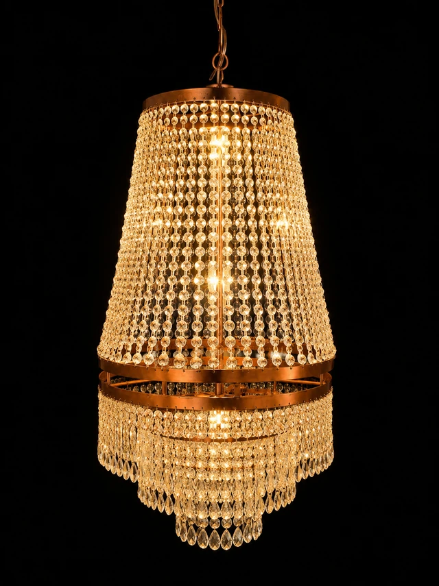 Shikhar Tapered Crystal-Bead Curtain Chandelier · SGE-CH-136 · Samrat Glass Emporium