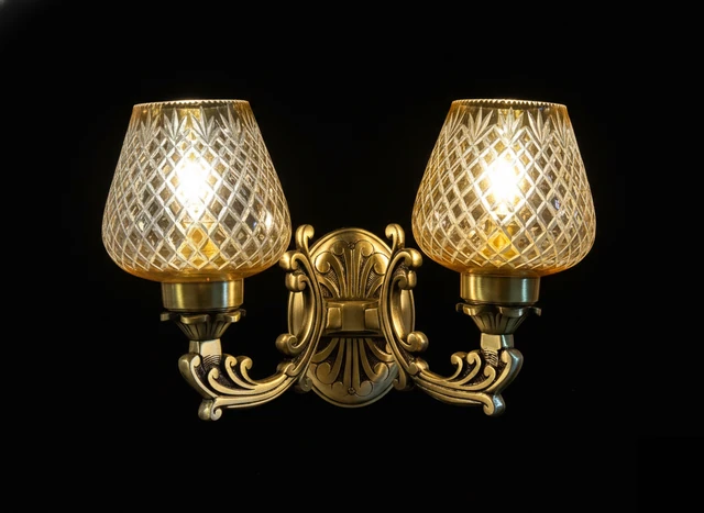Vajrarekha Diamond-Lattice Clear Glass Twin-Light Wall Sconce · Wall Light · SGE-WL-053 · Samrat Glass Emporium