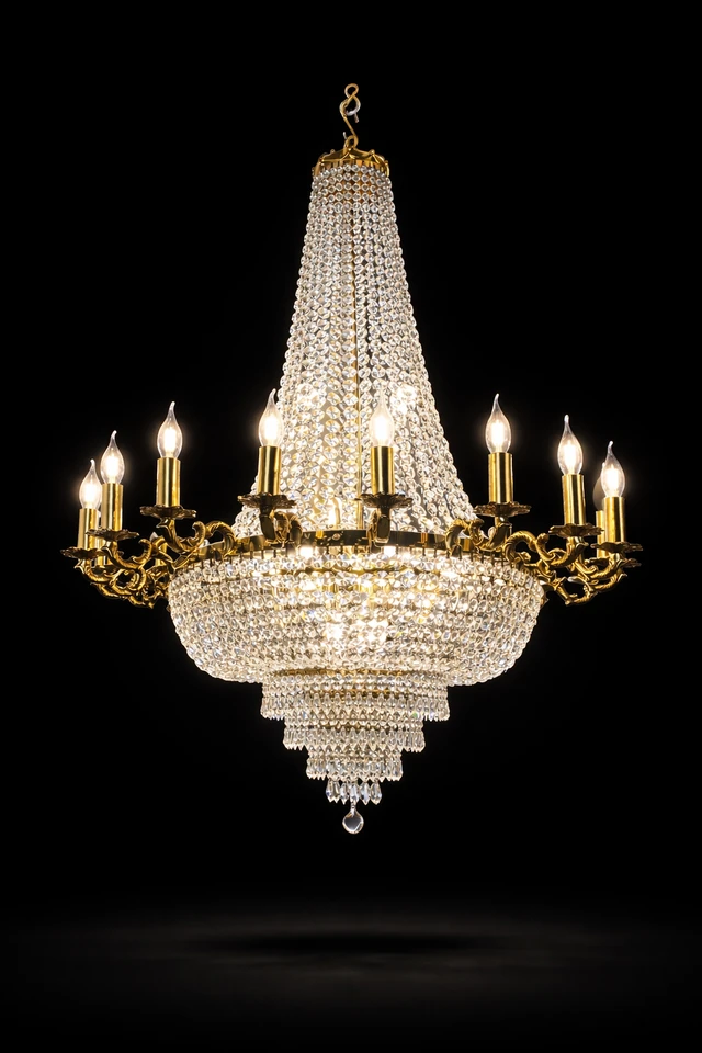Samrajya Empire-Basket Crystal Candle-Arm Chandelier · SGE-CH-027 · Samrat Glass Emporium