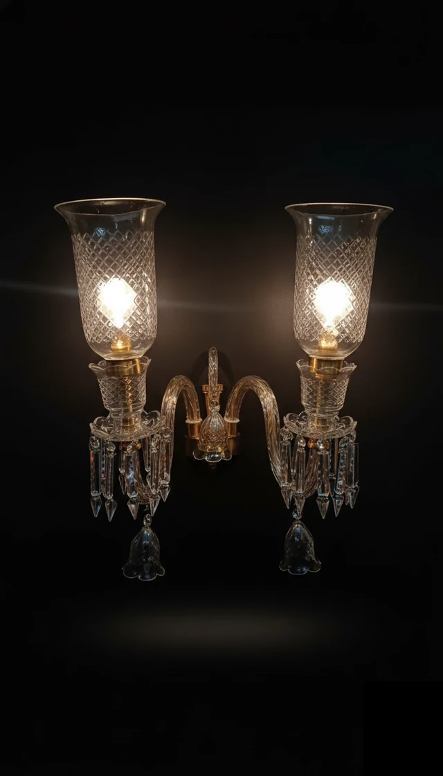 Meher Diamond-Cut Tulip Two-Light Clear Crystal-Arm Wall Sconce · Wall Light · SGE-WL-101 · Samrat Glass Emporium